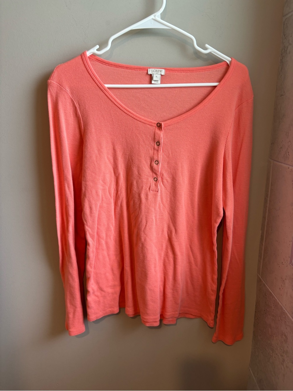 J. Crew Coral Scoop-Neck Long Sleeve Henley